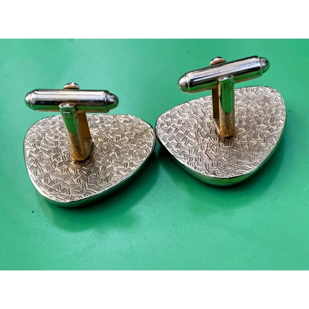 Vintage 1960s Chunky Mens Cufflinks Black Glass Matrix - Picture 5 of 8